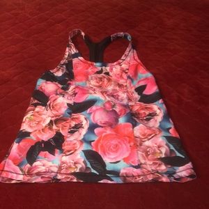 Lululemon Pink Floral Roses Black Tank Top